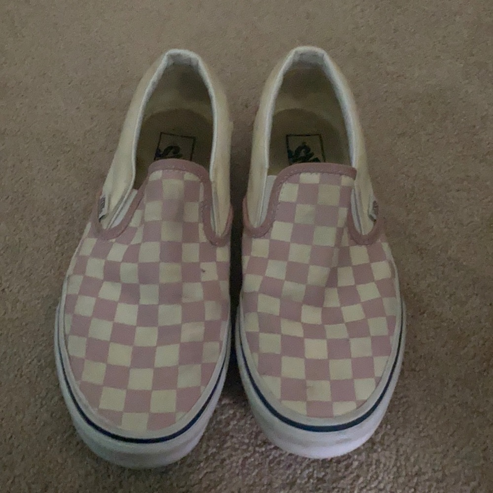 Vans Pink Checkered Slip Ons